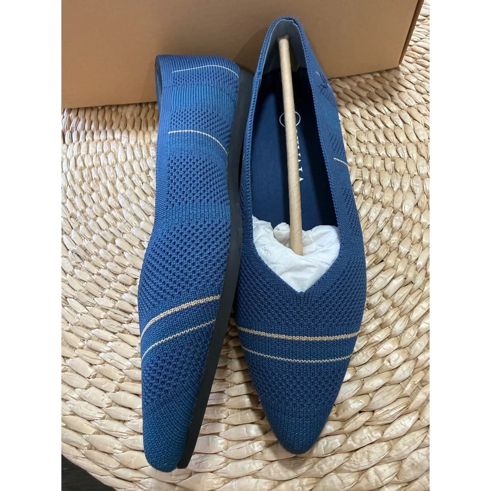 VIVAIA Pointed-Toe Knit Flats Denim Blue Comfort‎ Shoes EU/35 US/5